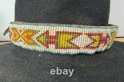Antique Native American Cowboy Hat with Beaded Arrow Band Western Vtg Billy Jack