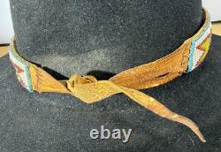 Antique Native American Cowboy Hat with Beaded Arrow Band Western Vtg Billy Jack
