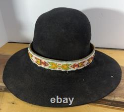 Antique Native American Cowboy Hat with Beaded Arrow Band Western Vtg Billy Jack