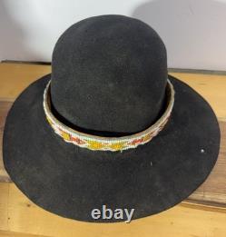 Antique Native American Cowboy Hat with Beaded Arrow Band Western Vtg Billy Jack
