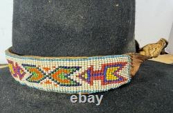 Antique Native American Cowboy Hat with Beaded Arrow Band Western Vtg Billy Jack