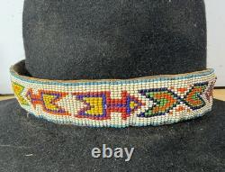 Antique Native American Cowboy Hat with Beaded Arrow Band Western Vtg Billy Jack