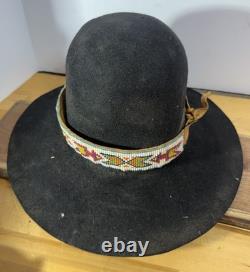 Antique Native American Cowboy Hat with Beaded Arrow Band Western Vtg Billy Jack