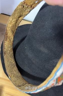 Antique Native American Cowboy Hat with Beaded Arrow Band Western Vtg Billy Jack