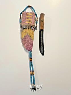 Antique Native American Dakota Sioux Indian Quills & Beads Sheath & Knife