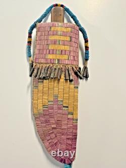 Antique Native American Dakota Sioux Indian Quills & Beads Sheath & Knife