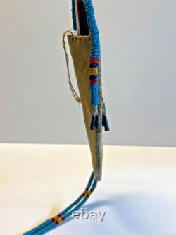Antique Native American Dakota Sioux Indian Quills & Beads Sheath & Knife