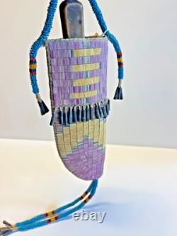 Antique Native American Dakota Sioux Indian Quills & Beads Sheath & Knife