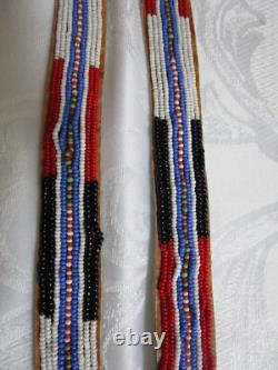 Antique Native American Hand Beaded Handmade Leather Belt 42.5'' Long GC