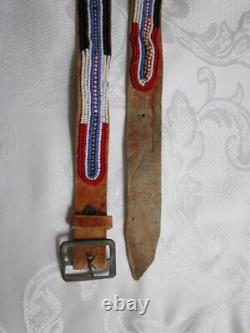 Antique Native American Hand Beaded Handmade Leather Belt 42.5'' Long GC