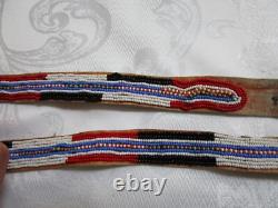 Antique Native American Hand Beaded Handmade Leather Belt 42.5'' Long GC