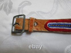 Antique Native American Hand Beaded Handmade Leather Belt 42.5'' Long GC