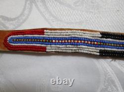 Antique Native American Hand Beaded Handmade Leather Belt 42.5'' Long GC