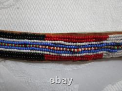 Antique Native American Hand Beaded Handmade Leather Belt 42.5'' Long GC