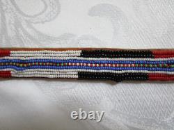 Antique Native American Hand Beaded Handmade Leather Belt 42.5'' Long GC