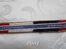 Antique Native American Hand Beaded Handmade Leather Belt 42.5'' Long GC
