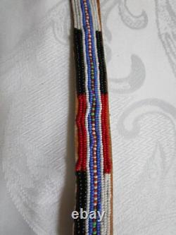 Antique Native American Hand Beaded Handmade Leather Belt 42.5'' Long GC