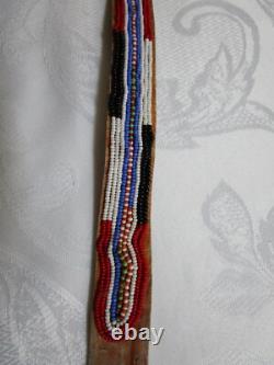 Antique Native American Hand Beaded Handmade Leather Belt 42.5'' Long GC