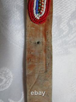 Antique Native American Hand Beaded Handmade Leather Belt 42.5'' Long GC