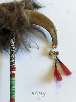 Antique Native American Indian Beaded Animal Horn Dance Wand 1870s-1900 Lot 2