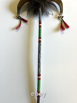 Antique Native American Indian Beaded Animal Horn Dance Wand 1870s-1900 Lot 2