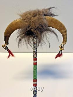 Antique Native American Indian Beaded Animal Horn Dance Wand 1870s-1900 Lot 2