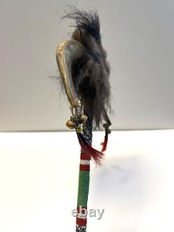 Antique Native American Indian Beaded Animal Horn Dance Wand 1870s-1900 Lot 2