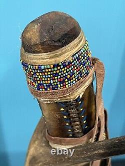 Antique Native American Indian Beaded Handle Knife On Deer Antler Stand. SPECIAL