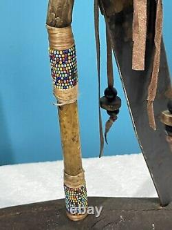 Antique Native American Indian Beaded Handle Knife On Deer Antler Stand. SPECIAL