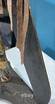 Antique Native American Indian Beaded Handle Knife On Deer Antler Stand. SPECIAL