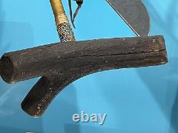 Antique Native American Indian Beaded Handle Knife On Deer Antler Stand. SPECIAL