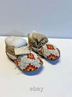 Antique Native American Indian Beaded Infant Moccasins Lot C