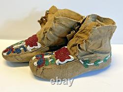 Antique Native American Indian Beaded Moccasins 1890's to 1920s Lot D