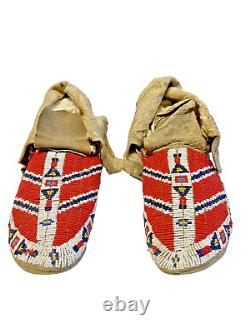 Antique Native American Indian Beaded Moccassins 1880's to 1910