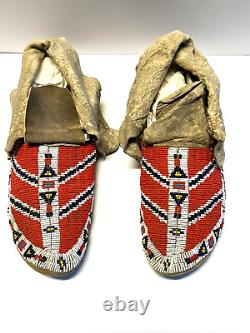 Antique Native American Indian Beaded Moccassins 1880's to 1910