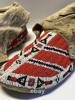 Antique Native American Indian Beaded Moccassins 1880's to 1910