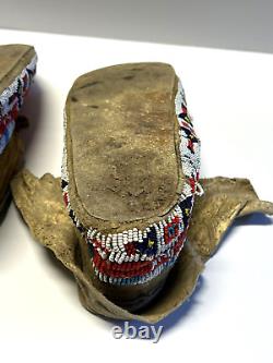 Antique Native American Indian Beaded Moccassins 1880's to 1910