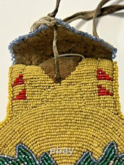 Antique Native American Indian Fully Beaded Animal Rawhide Pouch 1880s-1900s