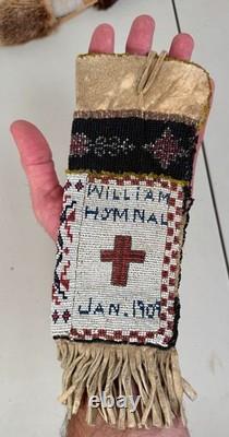 Antique Native American Indian Plains Bead Beaded Hide Pouch Bag Nebraska 1909