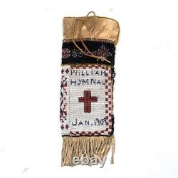 Antique Native American Indian Plains Bead Beaded Hide Pouch Bag Nebraska 1909