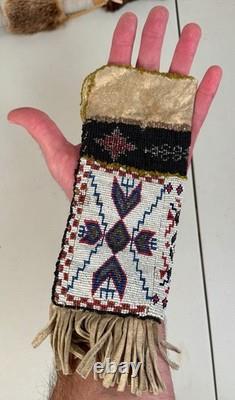 Antique Native American Indian Plains Bead Beaded Hide Pouch Bag Nebraska 1909
