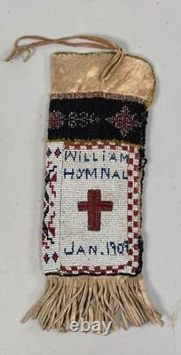 Antique Native American Indian Plains Bead Beaded Hide Pouch Bag Nebraska 1909