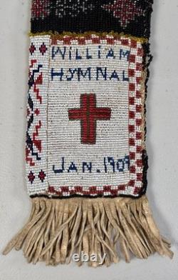 Antique Native American Indian Plains Bead Beaded Hide Pouch Bag Nebraska 1909
