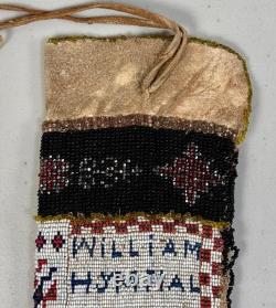 Antique Native American Indian Plains Bead Beaded Hide Pouch Bag Nebraska 1909