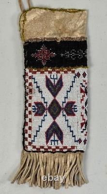 Antique Native American Indian Plains Bead Beaded Hide Pouch Bag Nebraska 1909