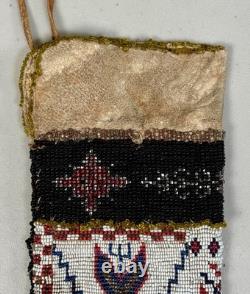Antique Native American Indian Plains Bead Beaded Hide Pouch Bag Nebraska 1909