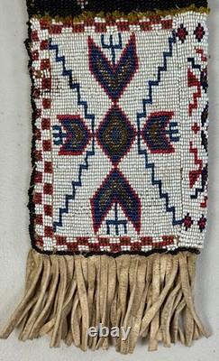 Antique Native American Indian Plains Bead Beaded Hide Pouch Bag Nebraska 1909