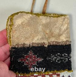 Antique Native American Indian Plains Bead Beaded Hide Pouch Bag Nebraska 1909