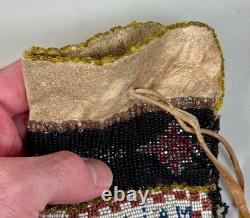 Antique Native American Indian Plains Bead Beaded Hide Pouch Bag Nebraska 1909