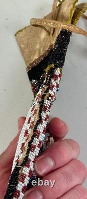 Antique Native American Indian Plains Bead Beaded Hide Pouch Bag Nebraska 1909